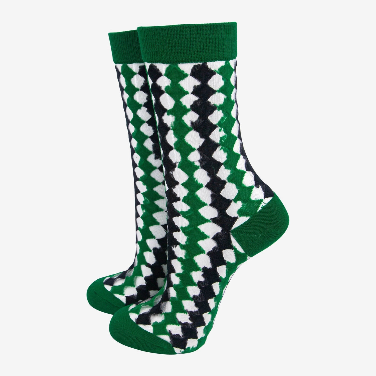 Heliotique Harlequin Sheer Socks - Green / Black