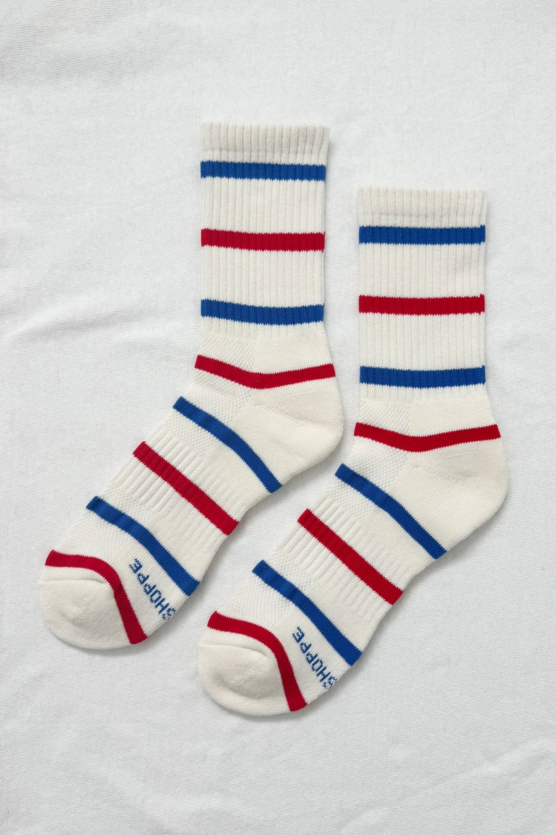 Heliotique | Le Bon Shoppe Striped Boyfriend Socks - Red / Blue Stripe