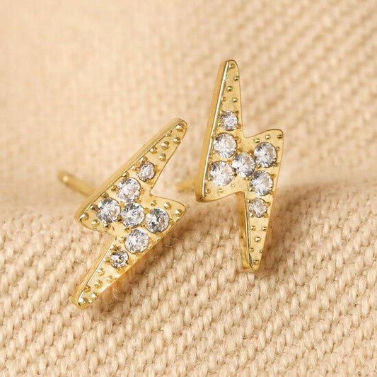 Heliotique | Lisa Angel Crystal Lightening Bolt Stud Earrings - Gold