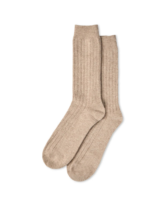 Heliotique | Chalk Men's Cashmere Blend Ribbed Socks - Beige