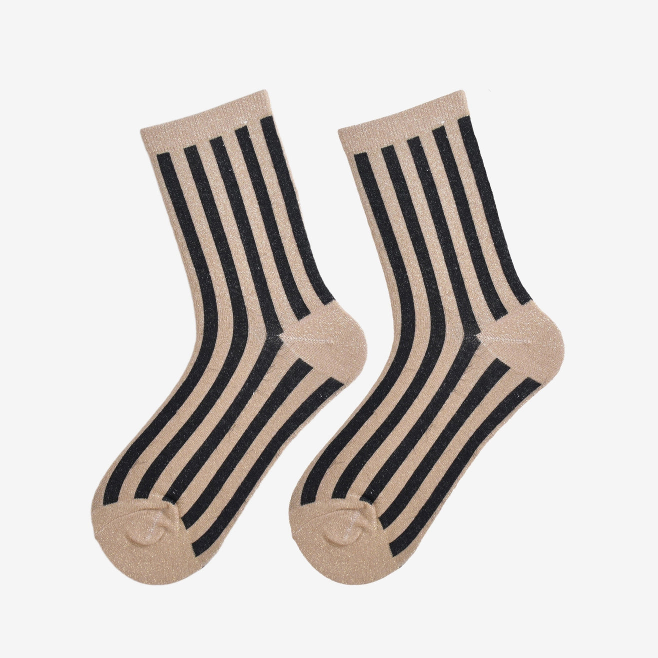 Heliotique Vertical Stripe Glitter Socks - Beige / Black