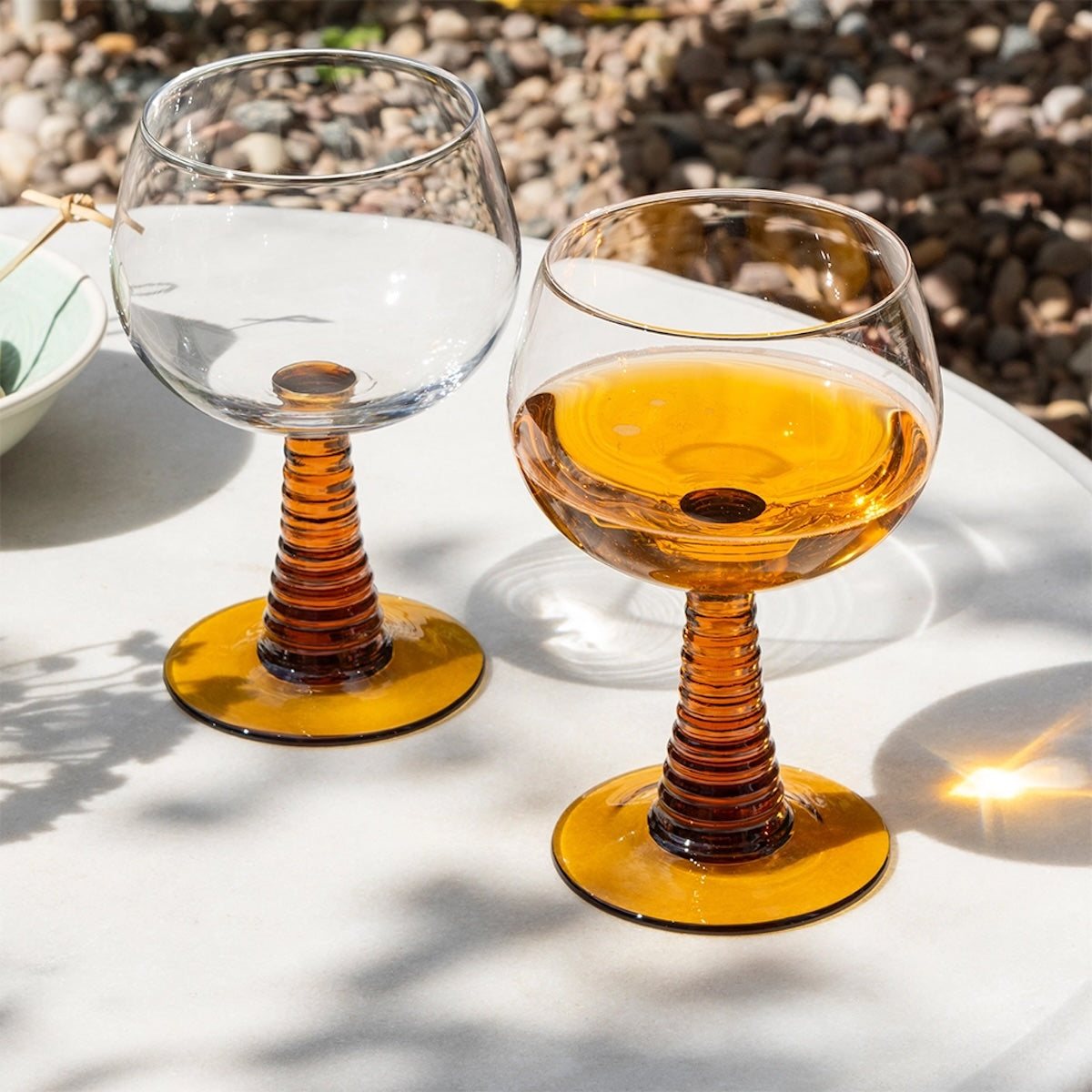 Set of Two Retro Roemer-Style Wine Glasses - Amber