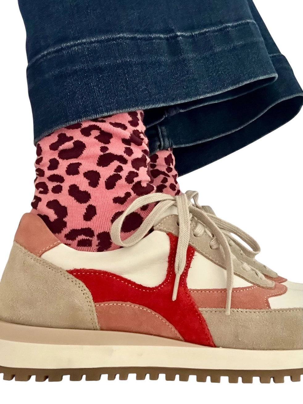 Heliotique | Sixton Leoaprd Print Socks - Pink