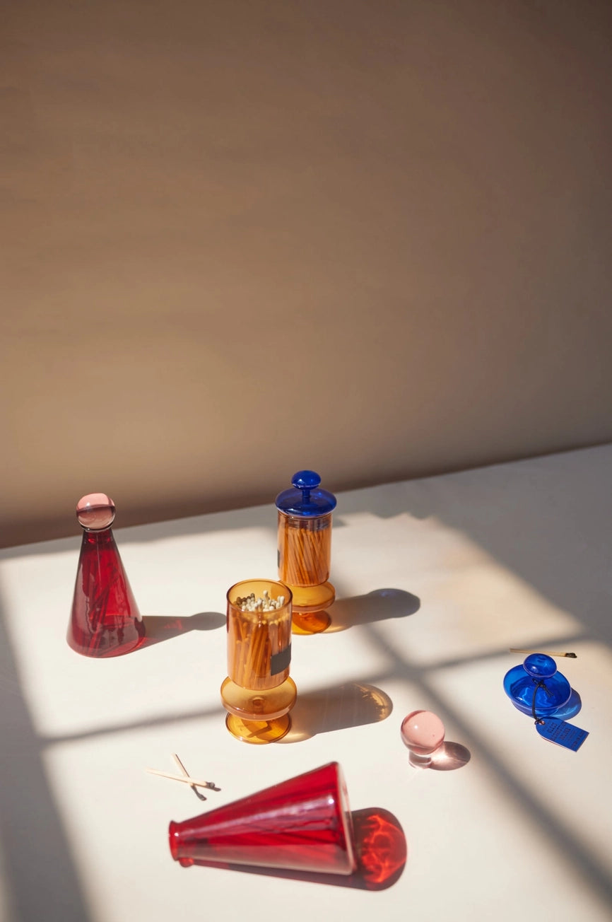 Heliotique Glass Match Holder & Strike - Volcano Red