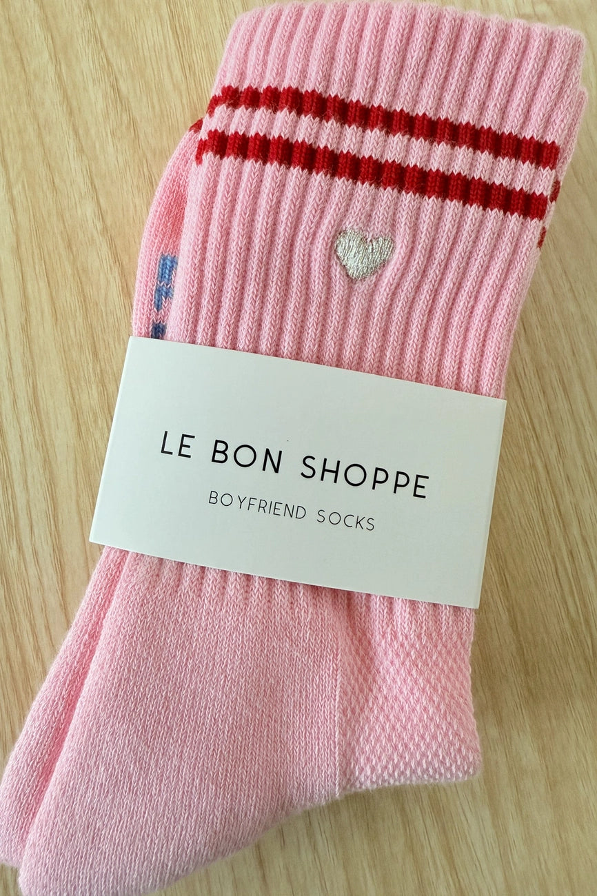 Le Bon Shoppe Embroidered Heart Boyfriend Socks - Amour Pink