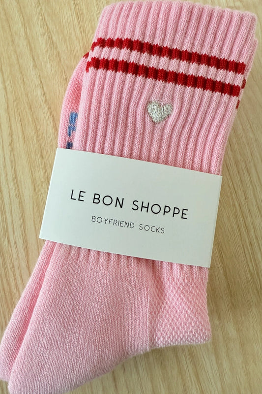 Le Bon Shoppe Embroidered Heart Boyfriend Socks - Amour Pink