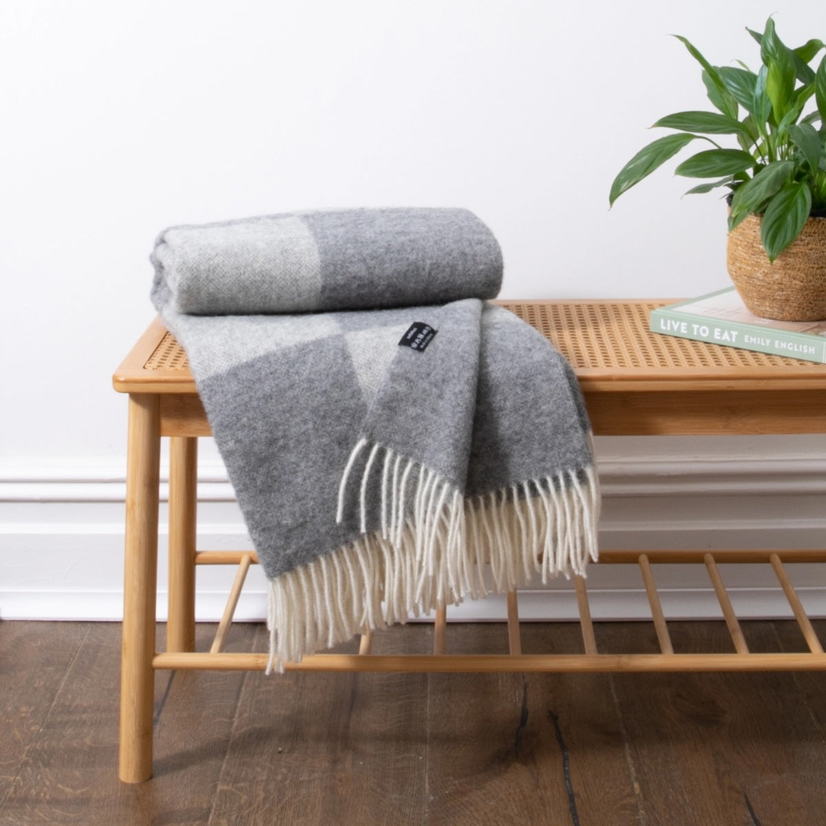 Checker Board Wool Blanket - Light Grey