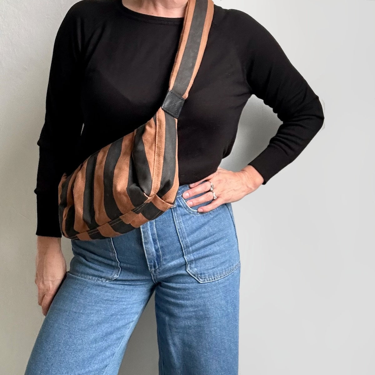 Heliotique | Sixton Brixton Crossbody Sling Bag - Black / Brown Stripe