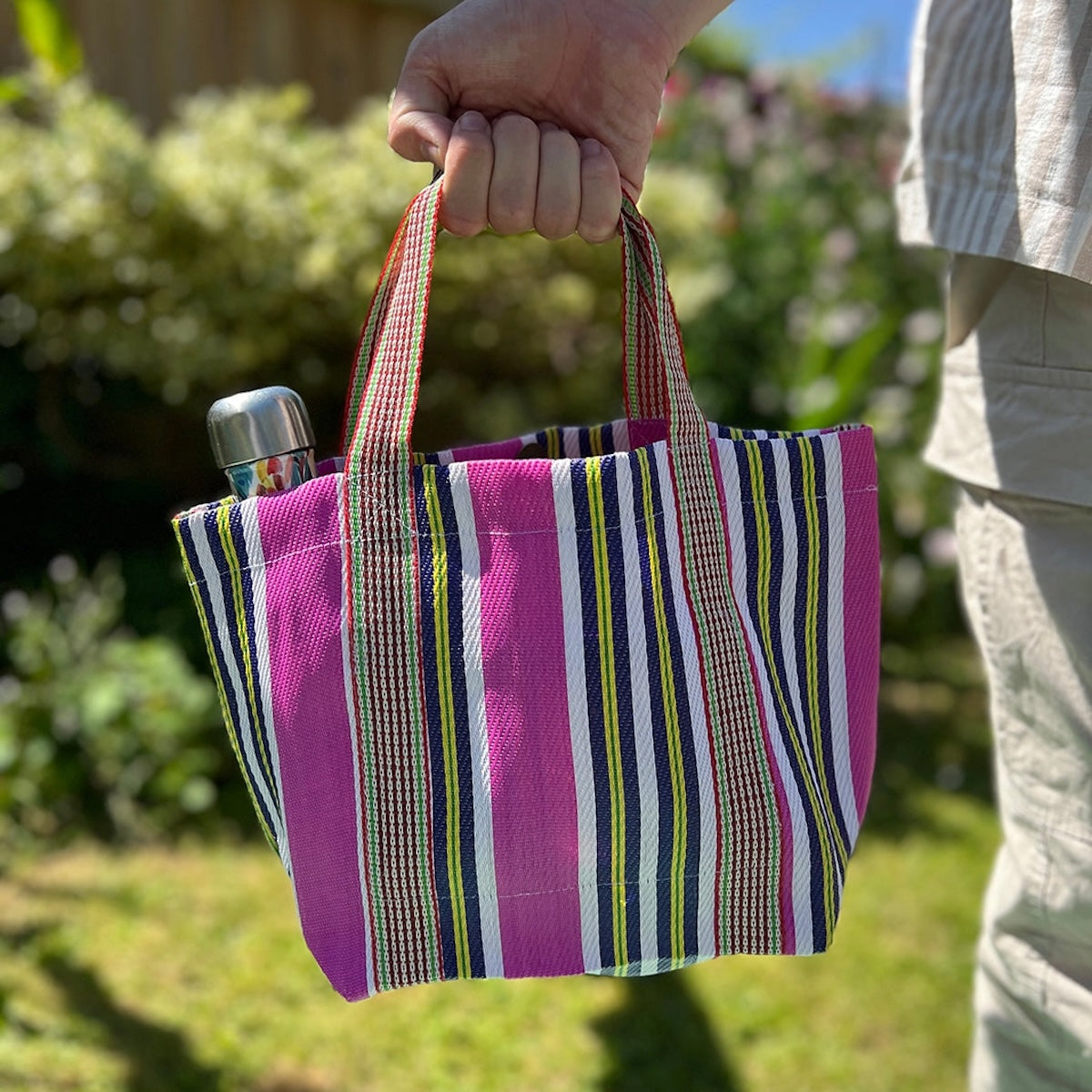 Recycled Woven Lunch Bag - Pink