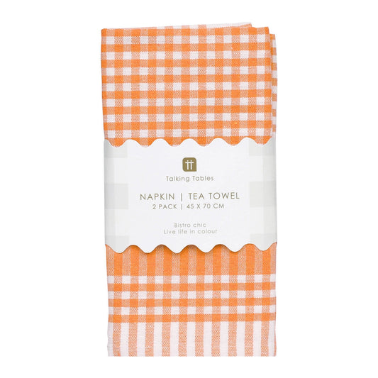 Set of 2 Gingham Tea Towels - Orange