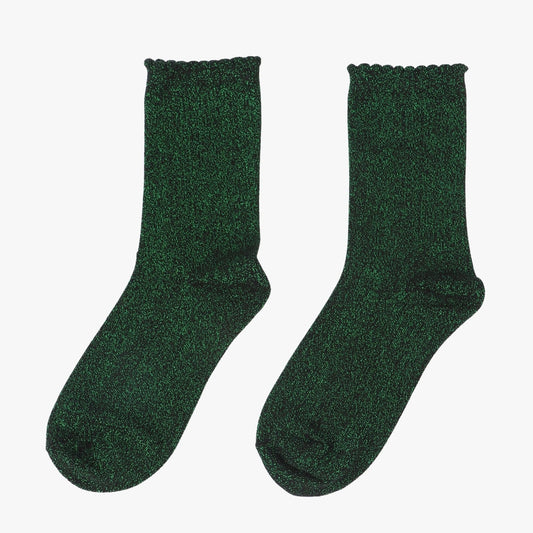 Scalloped Glitter Socks - Green