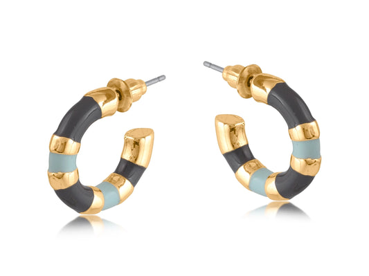 Heliotique | Big Metal London Sunny Multi Enamel Earrings - Navy