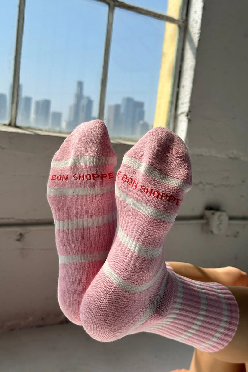 Heliotique | Le Bon Shoppe Striped Boyfriend Socks - Pink / White