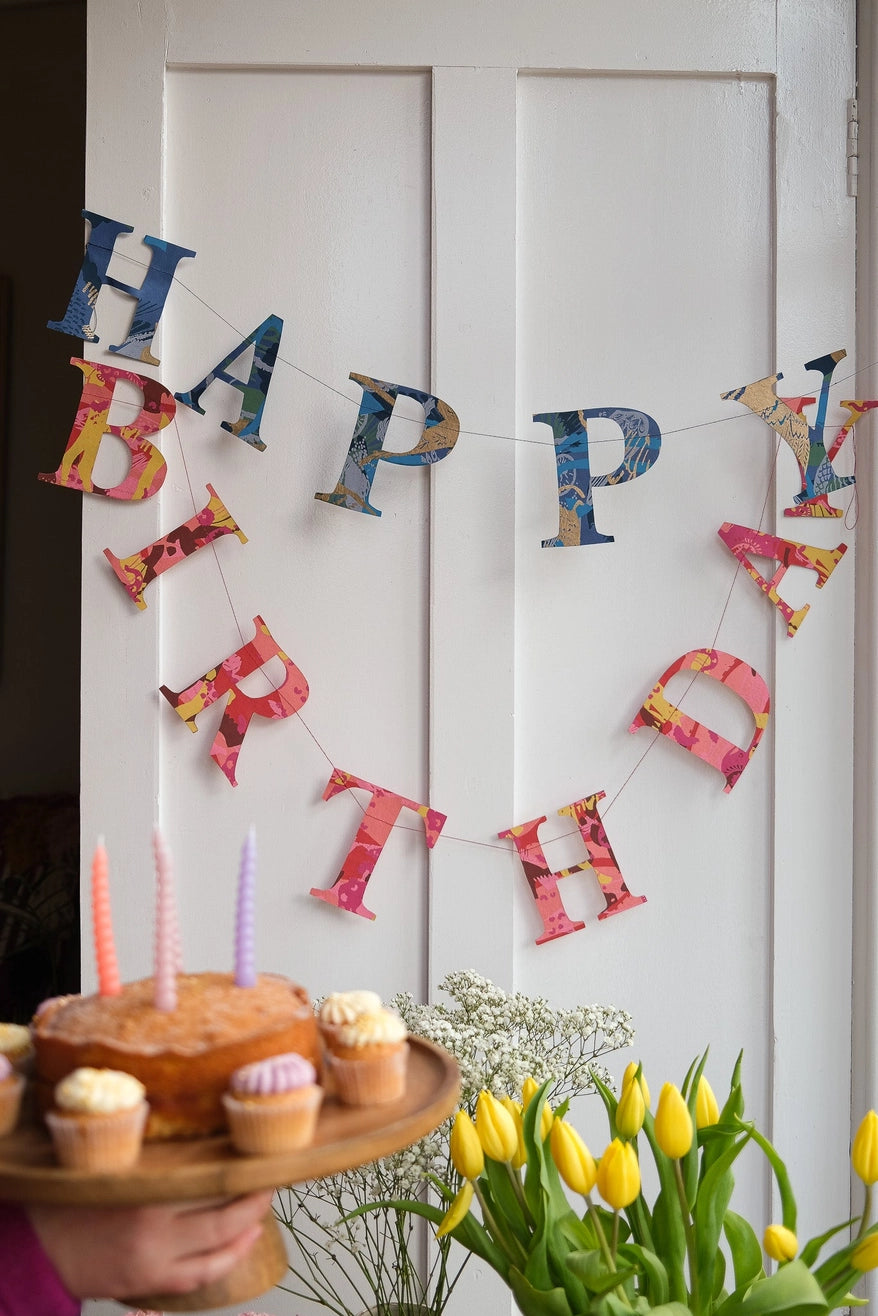 Heliotique Screen Printed Garland - Blue Happy Birthday