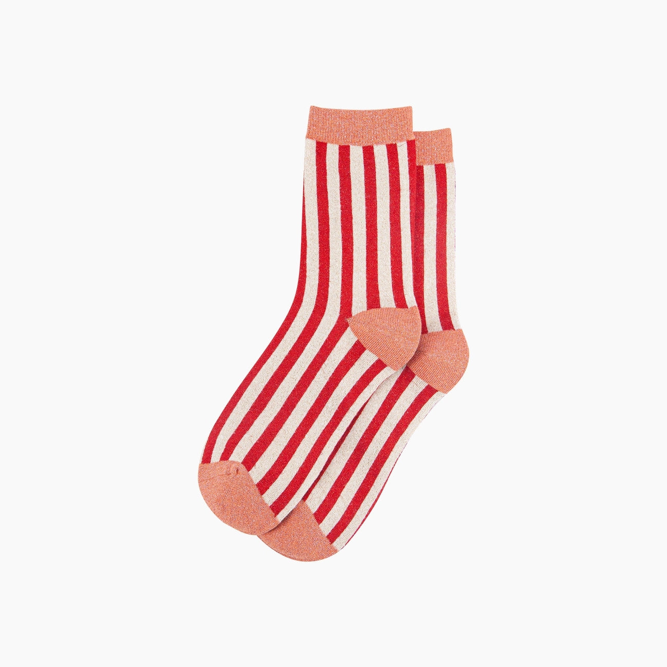 Vertical Stripe Glitter Socks - Peach / Red