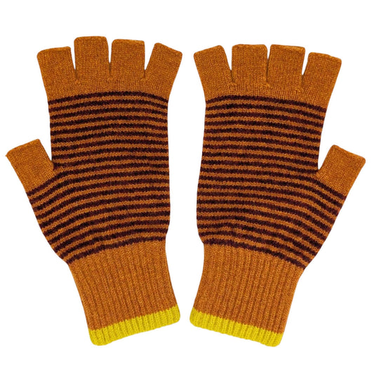 Heliotique | Catherine Tough Unisex Stripe Fingerless Gloves - Rust