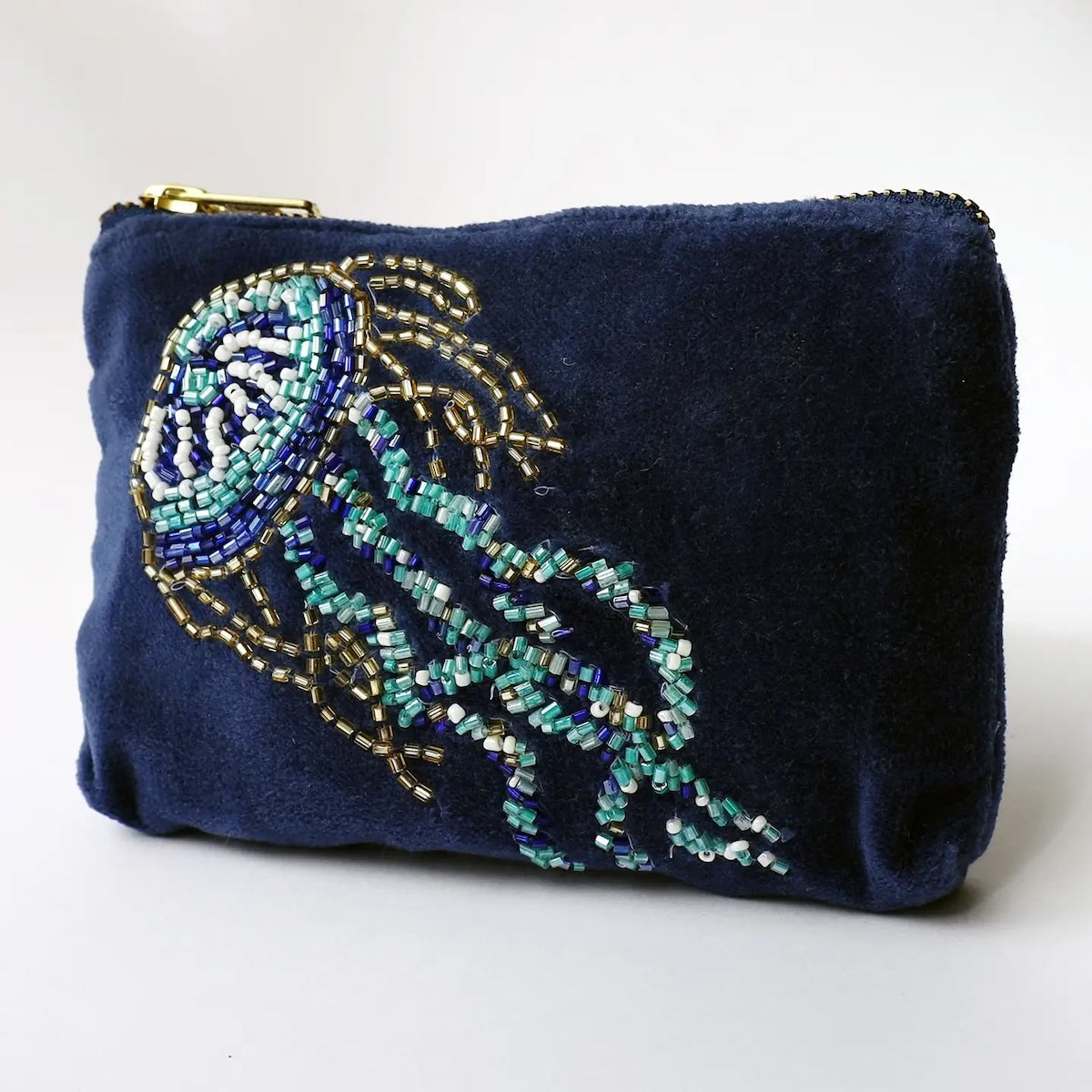 Heliotique Velvet Beaded Jellyfish Coin Purse