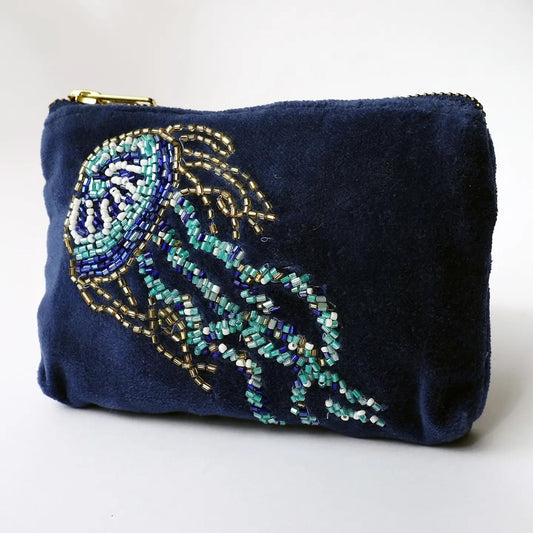 Heliotique Velvet Beaded Jellyfish Coin Purse