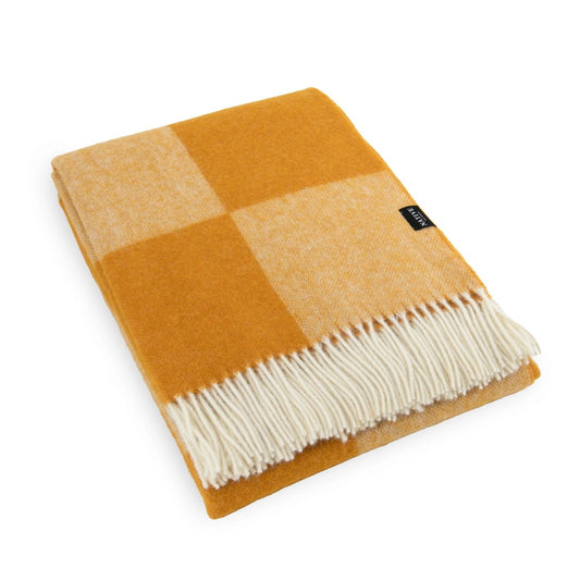 Checker Board Wool Blanket - Mustard Yellow