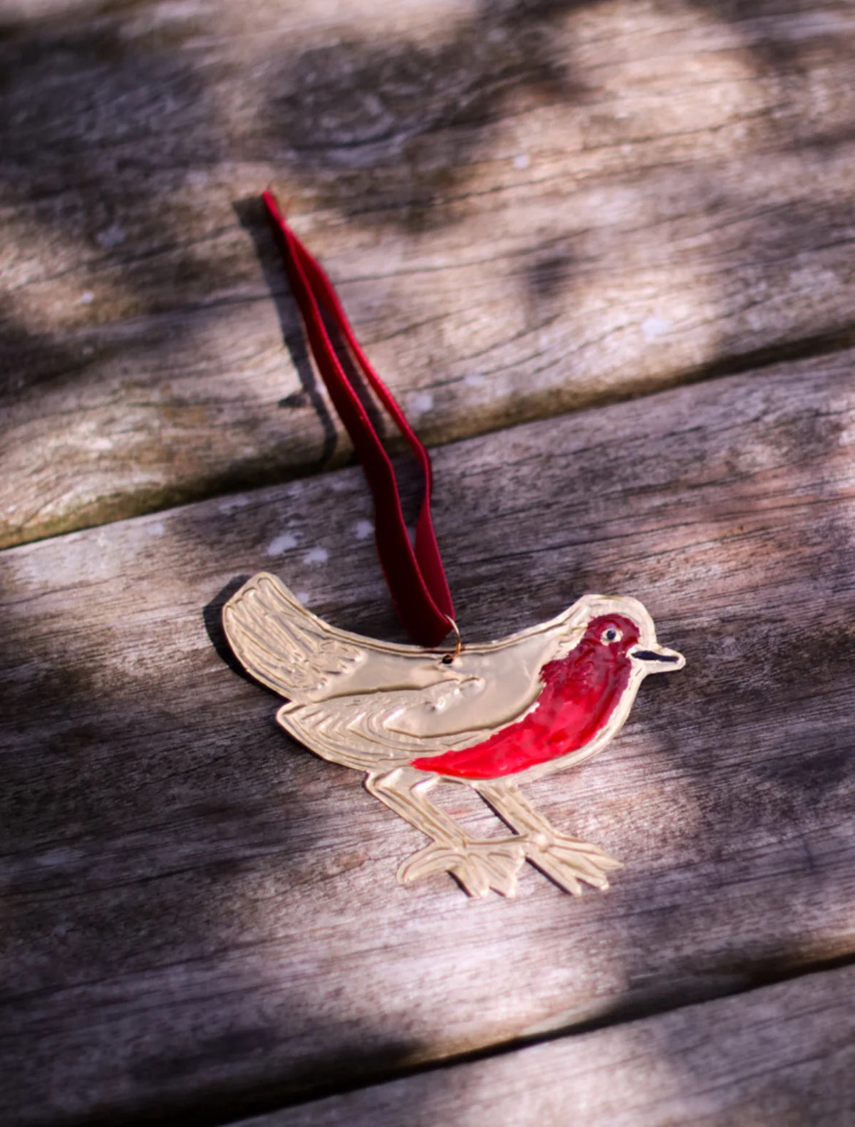 Heliotique | Megan Fatharly Embossed Tin Robin Hanging Ornament