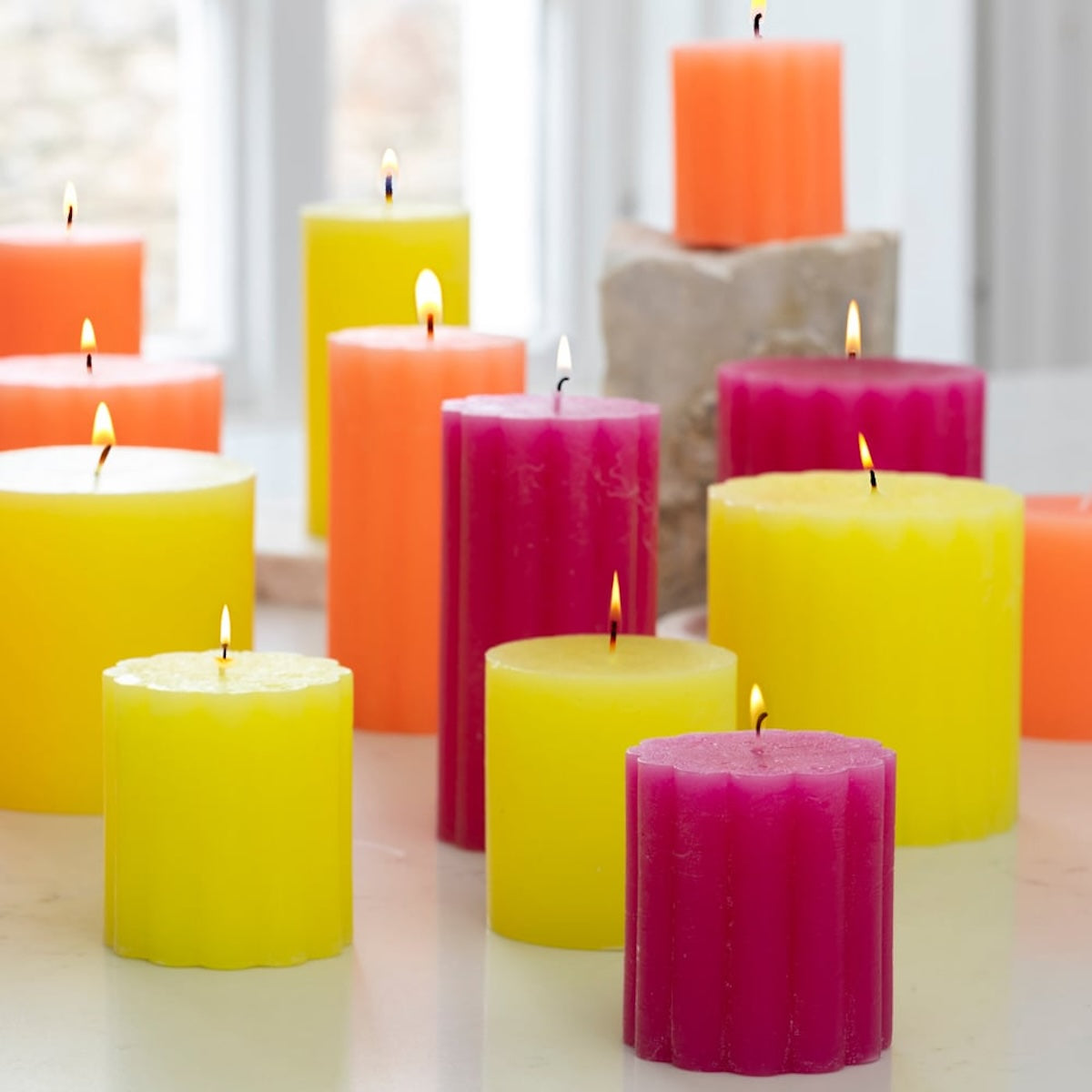 Heliotique | Grand Illusions Rustic Scalloped Pillar Candle - Coral