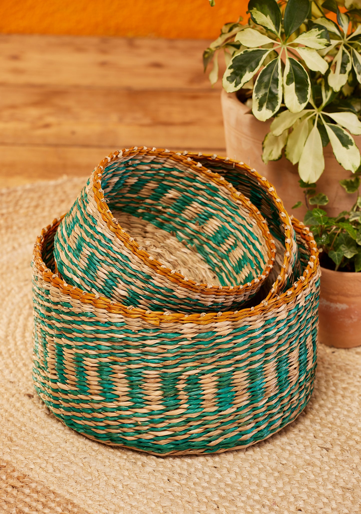 Heliotique | Namaste Round Stripe Seagrass Basket - Large