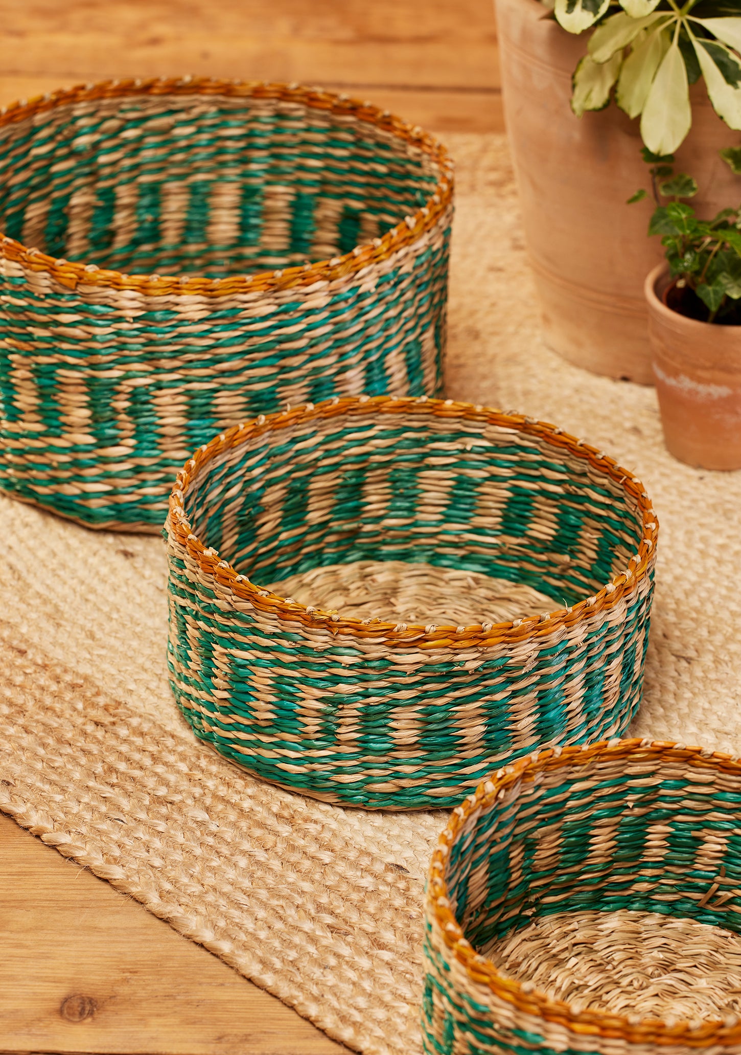 Heliotique | Namaste Round Stripe Seagrass Basket - Large