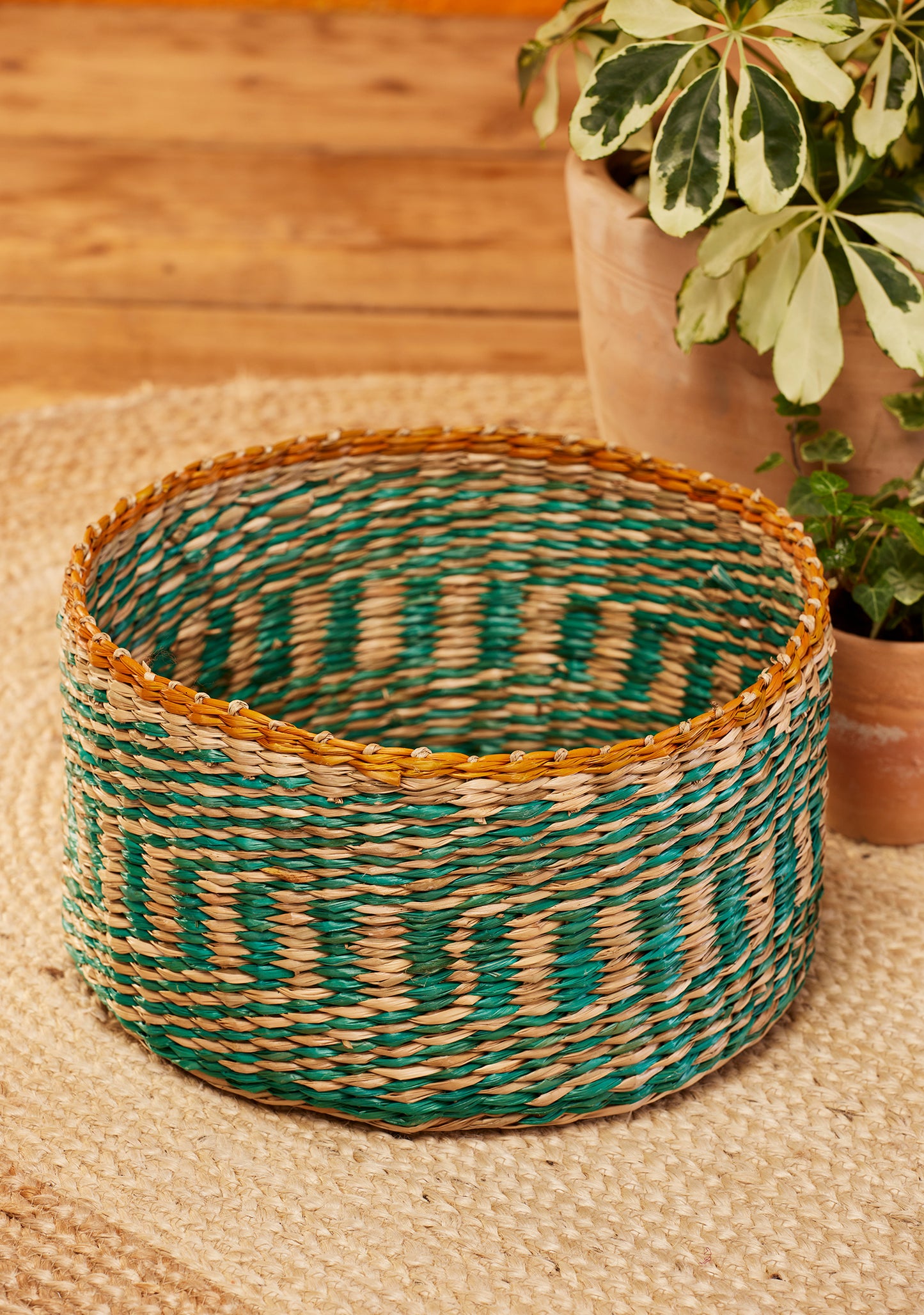 Heliotique | Namaste Round Stripe Seagrass Basket - Large