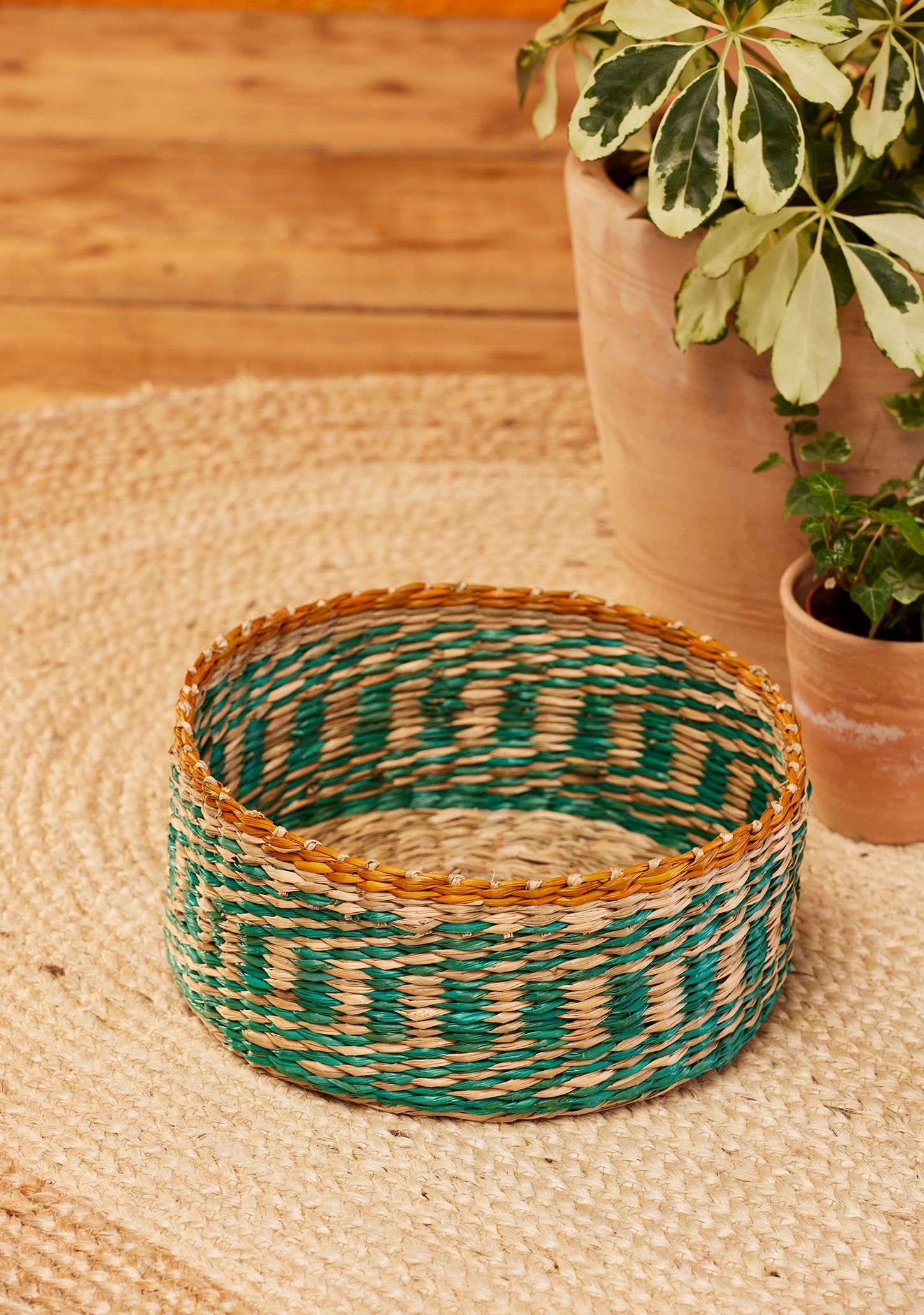 Heliotique | Namaste Round Stripe Seagrass Basket - Medium