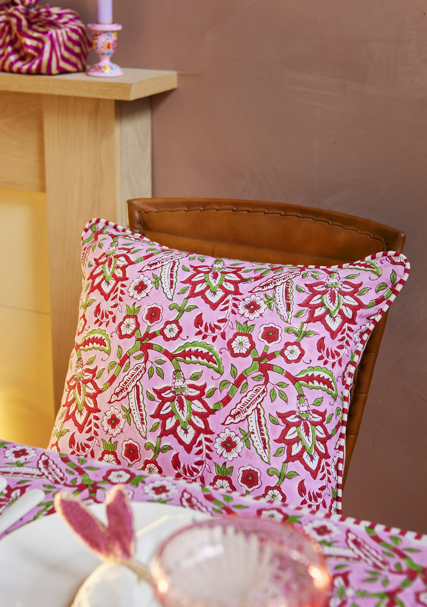 Heliotique | Namaste Arana Floral Block Print Cushion