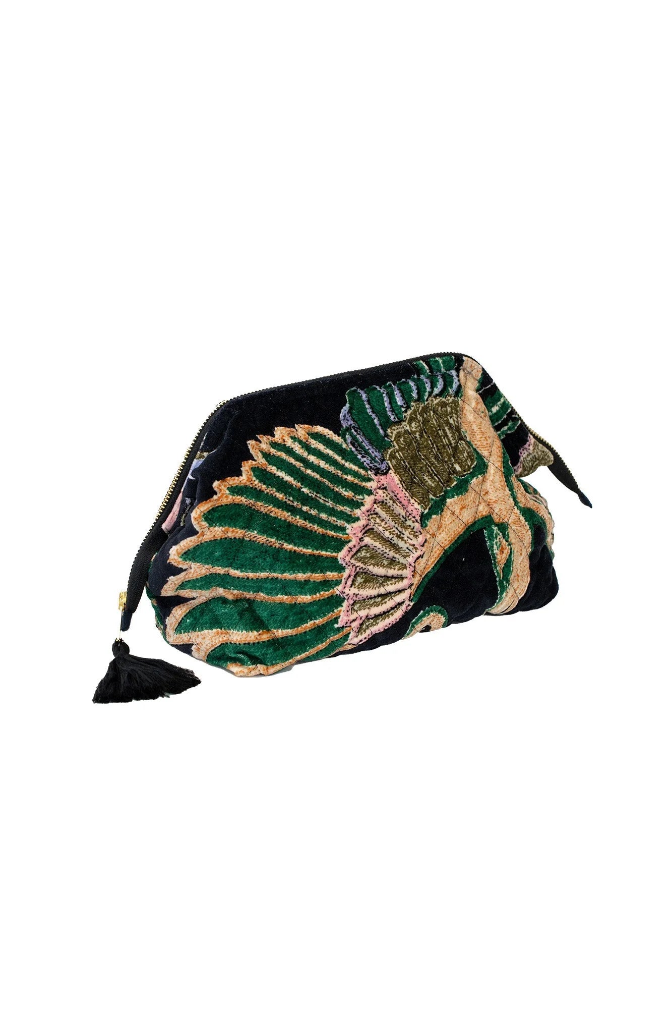 Heliotique Crane Emerald Velvet Pouch
