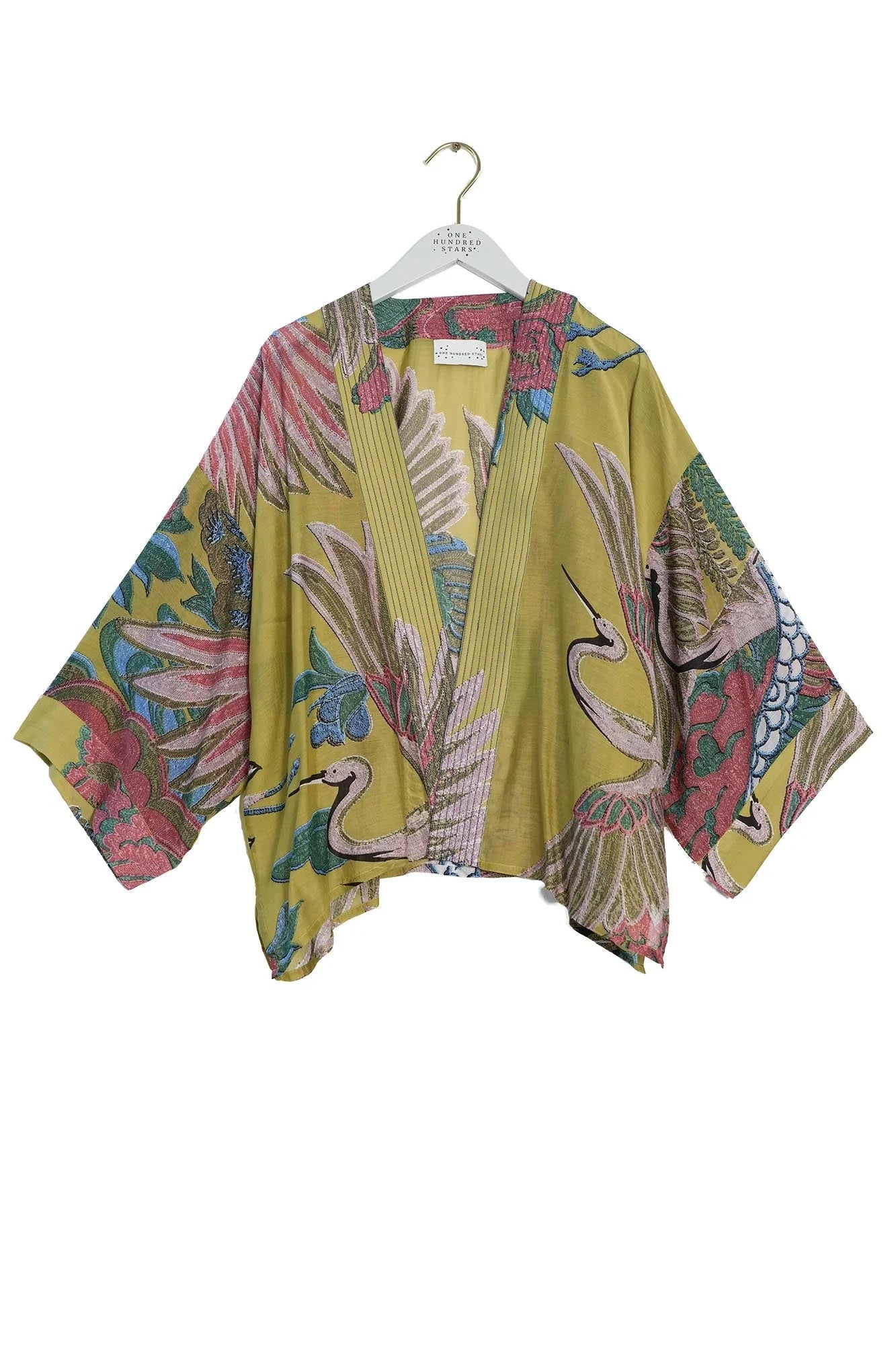 Heliotique | One Hundred Stars Crane Kimono - Olive