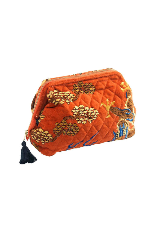 Heliotique | One Hundred Stars Dragon Velvet Pouch - Rust