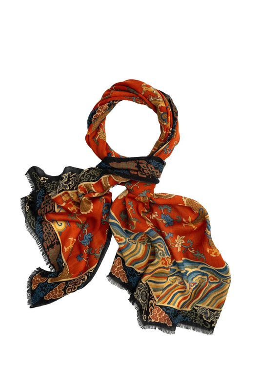 Heliotique | One Hundred Stars Dragon Wool Scarf - Rust