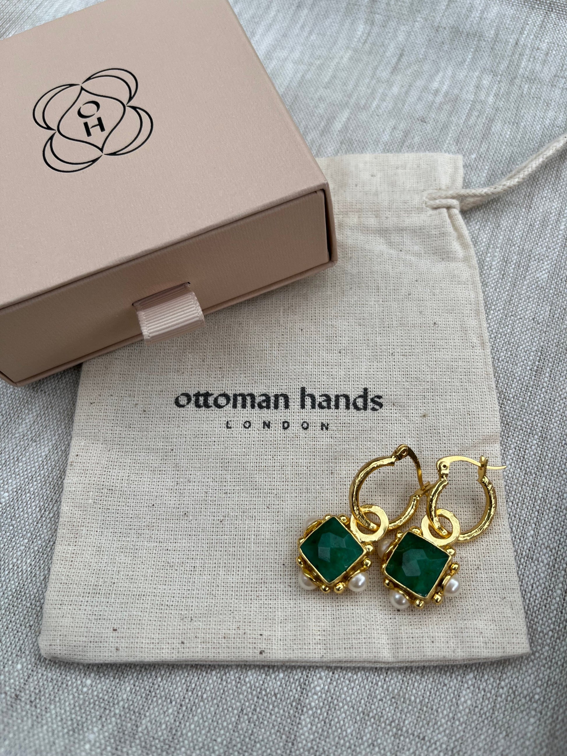 Heliotique Esther Emerald & Pearl Hoop Earrings