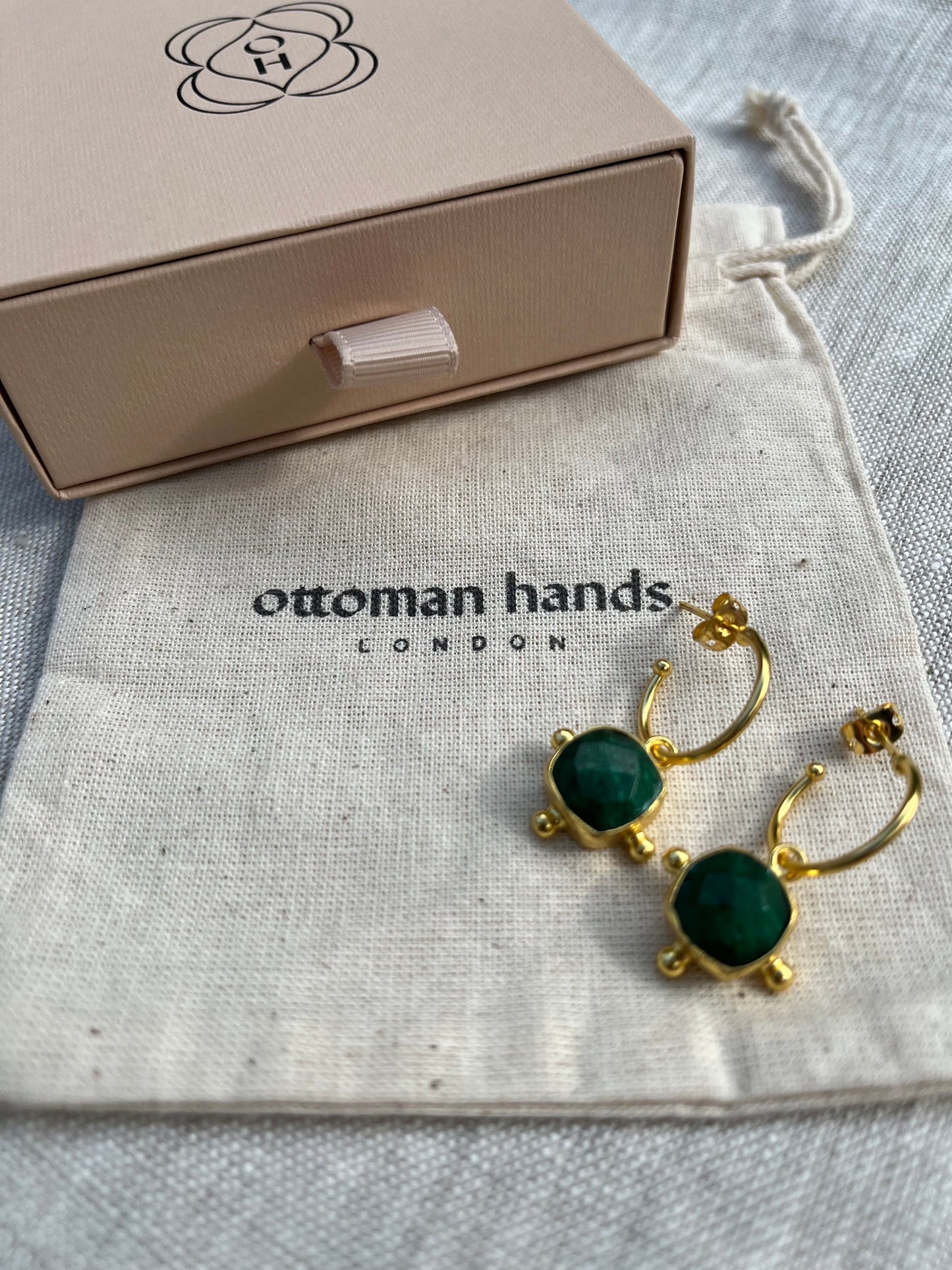 Heliotique Rhea Emerald Drop Hoop Earrings