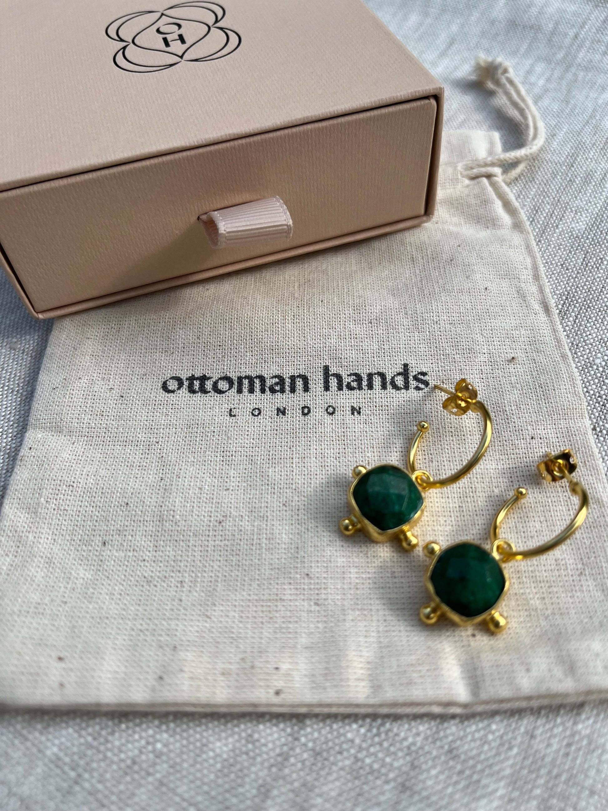 Heliotique Rhea Emerald Drop Hoop Earrings