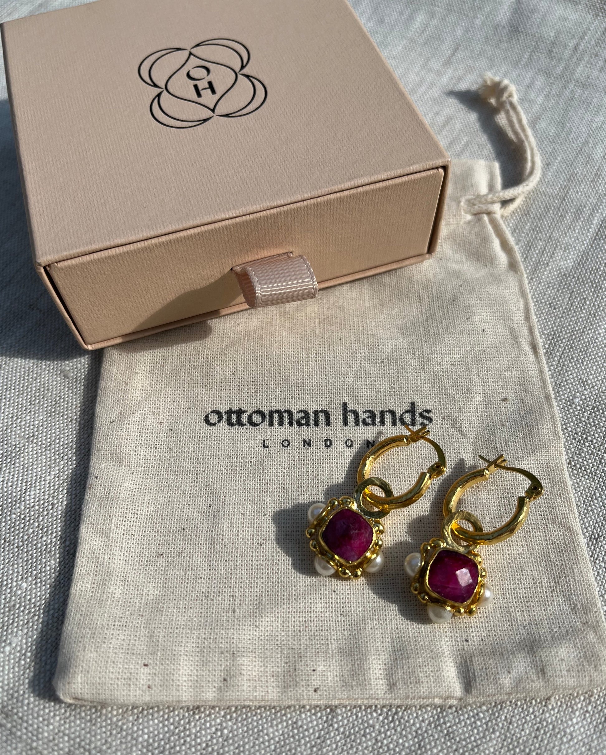 Heliotique Esther Ruby & Pearl Hoop Earrings