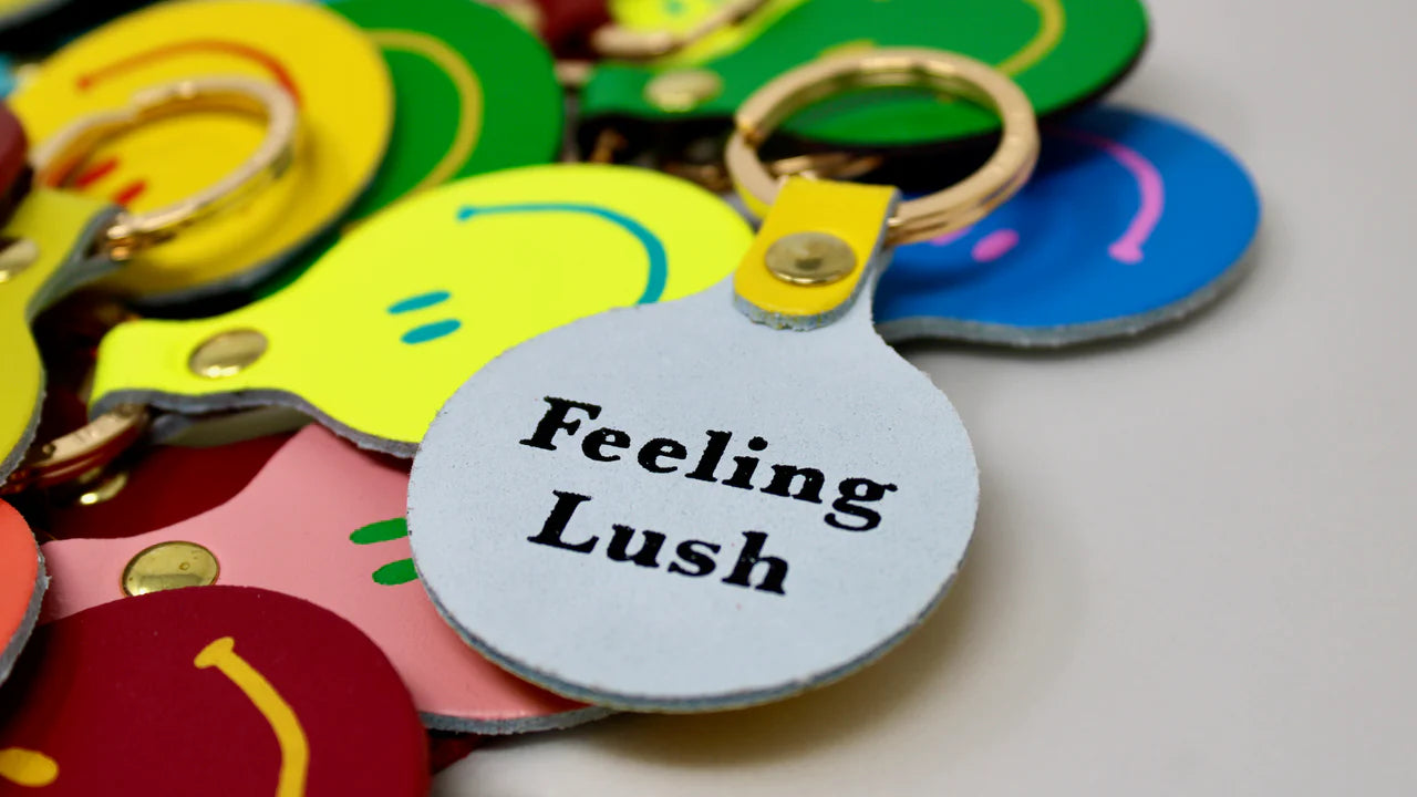 Heliotique | Ark 'Feeling Lush' Leather Smilie Happy Face Keyring