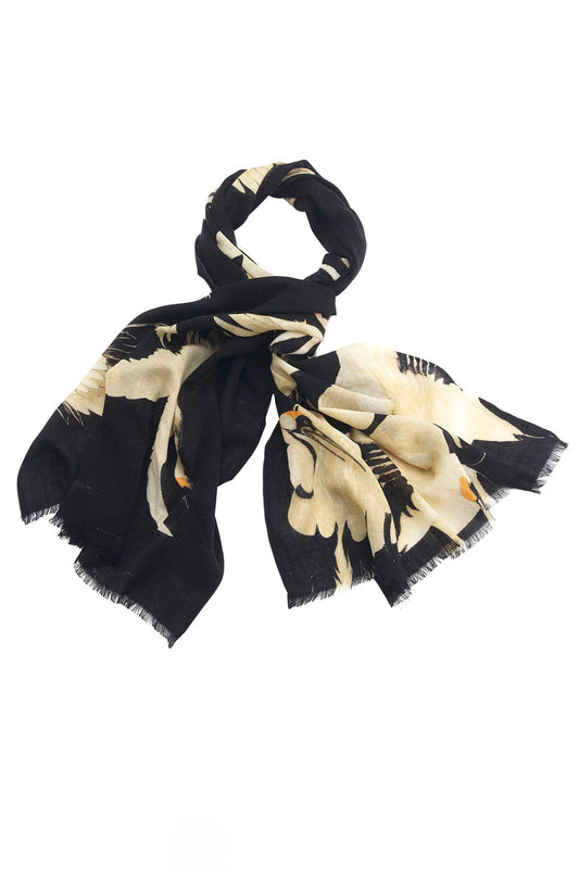 Heliotique | One Hundred Stars Stork Wool Scarf - Black