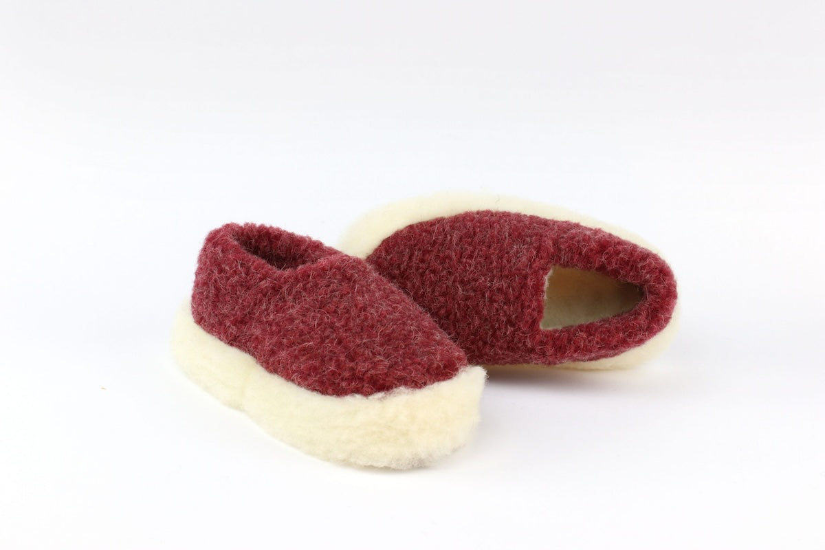 100% Siberian Wool Slippers - Dark Red