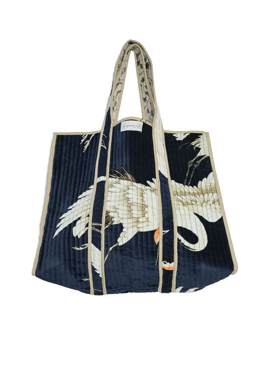 Heliotique | One Hundred Stars Stork Navy Velvet Tote Bag