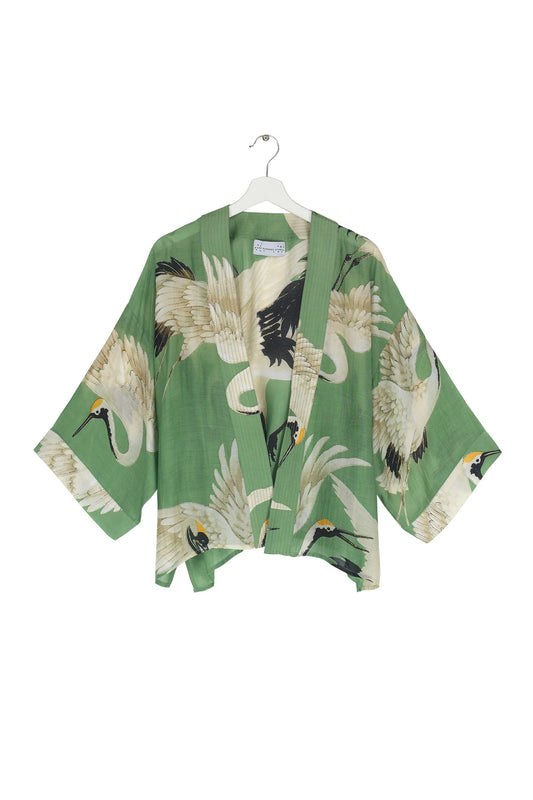 Heliotique | One Hundred Stars Stork Kimono - Pea Green