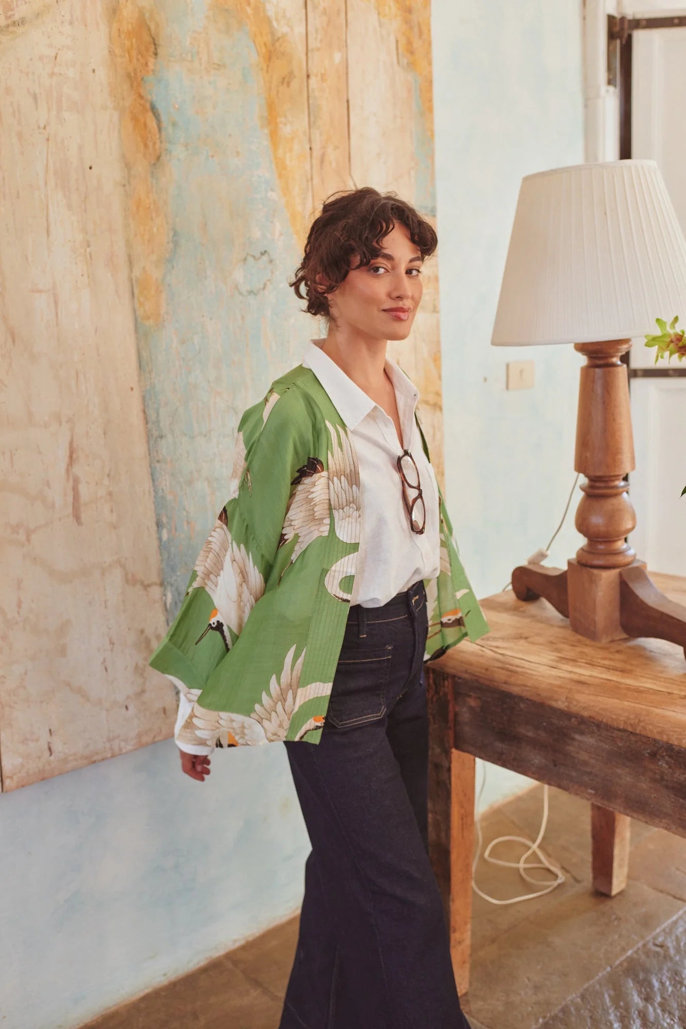 Stork Kimono - Pea Green