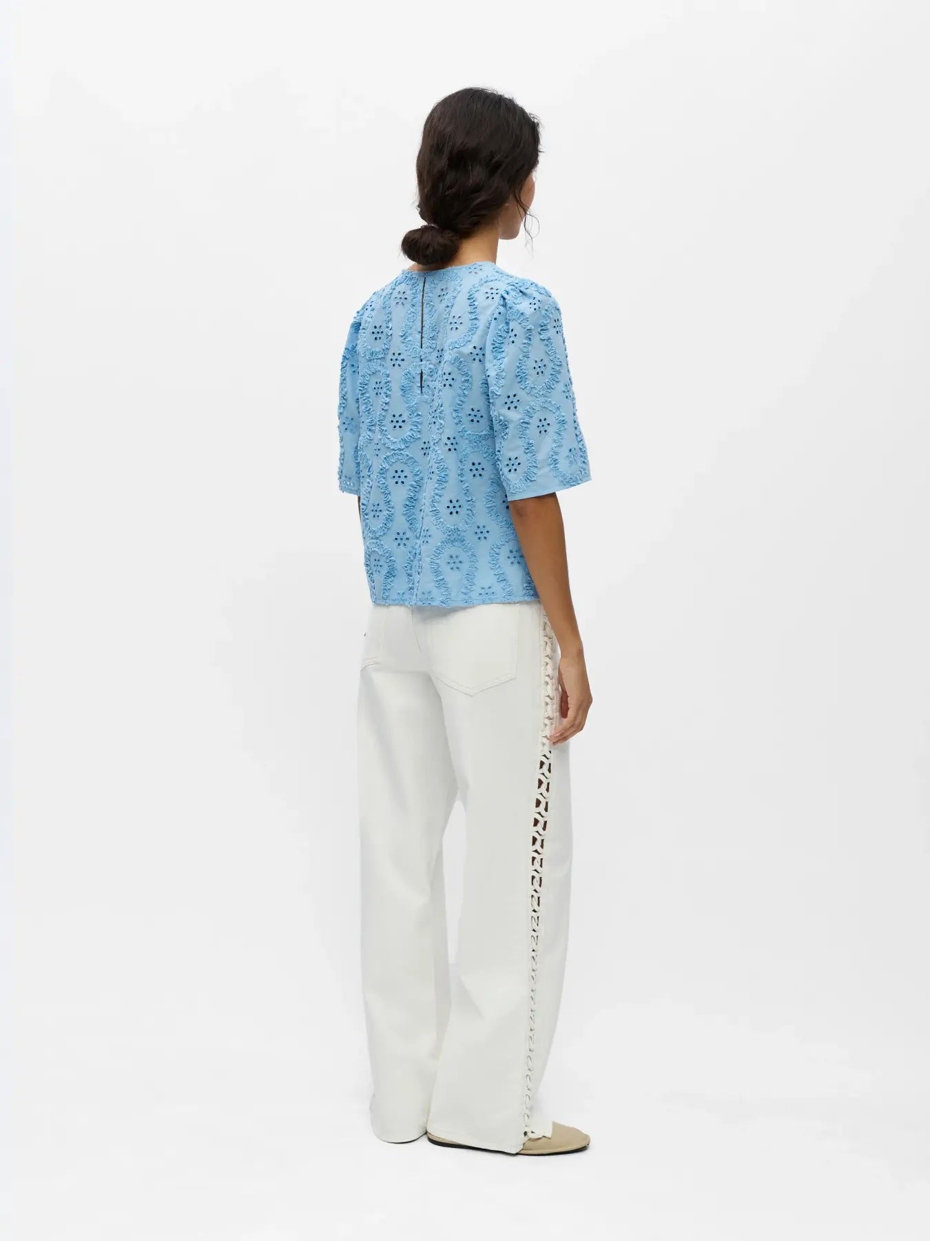 Heliotique Broderie Anglaise T-Shirt Blouse - Light Blue