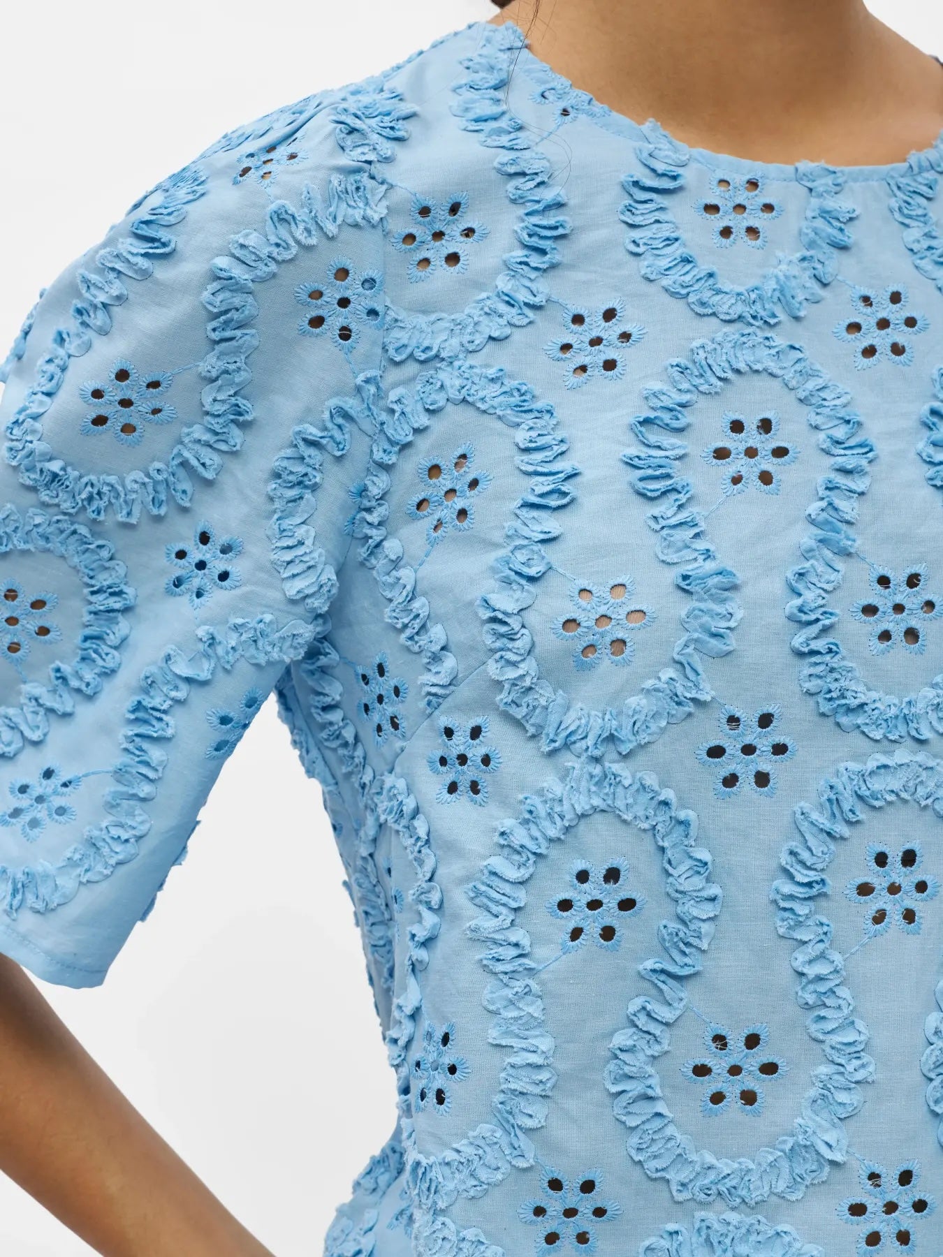 Heliotique Broderie Anglaise T-Shirt Blouse - Light Blue
