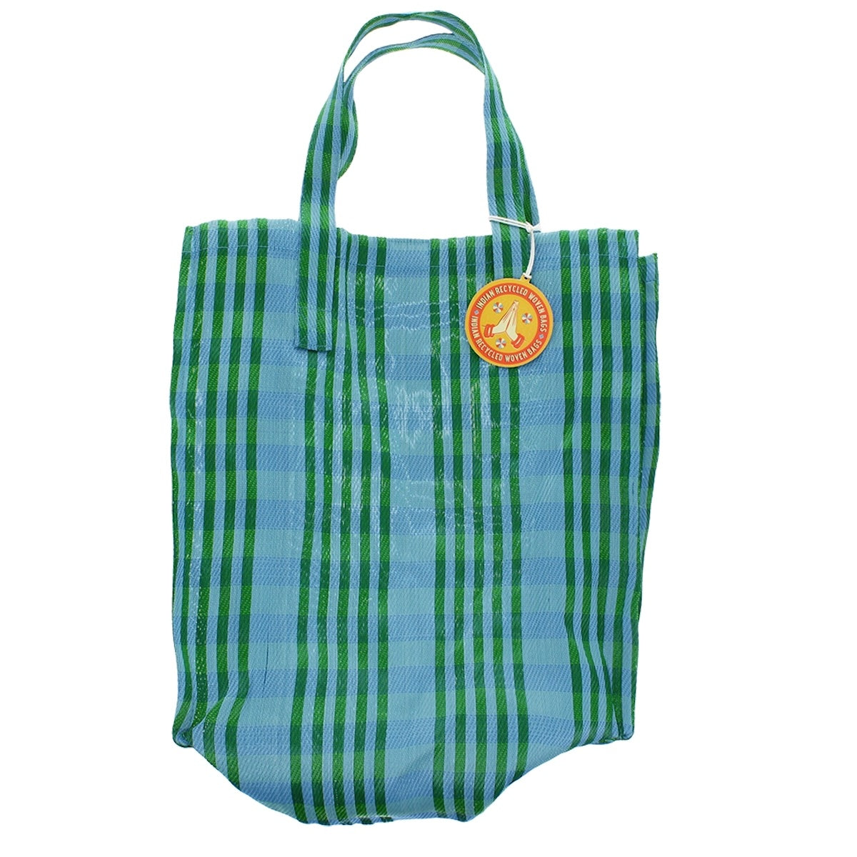 Recycled Woven Shopping Bag - Blue & Green