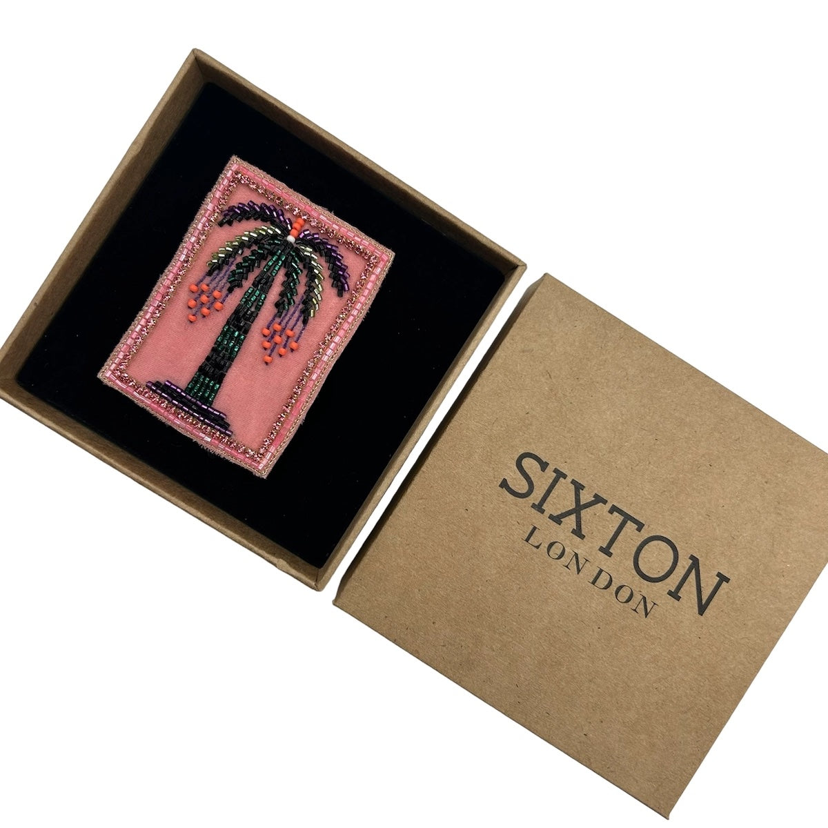 Heliotique | Sixton Beaded Pink Portrait Palm Tree Brooch