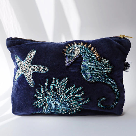 Velvet Beaded Seahorse Pouch
