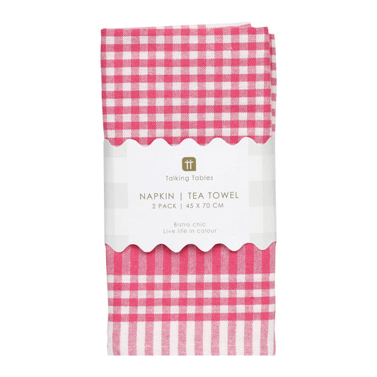 Set of 2 Gingham Tea Towels - Pink